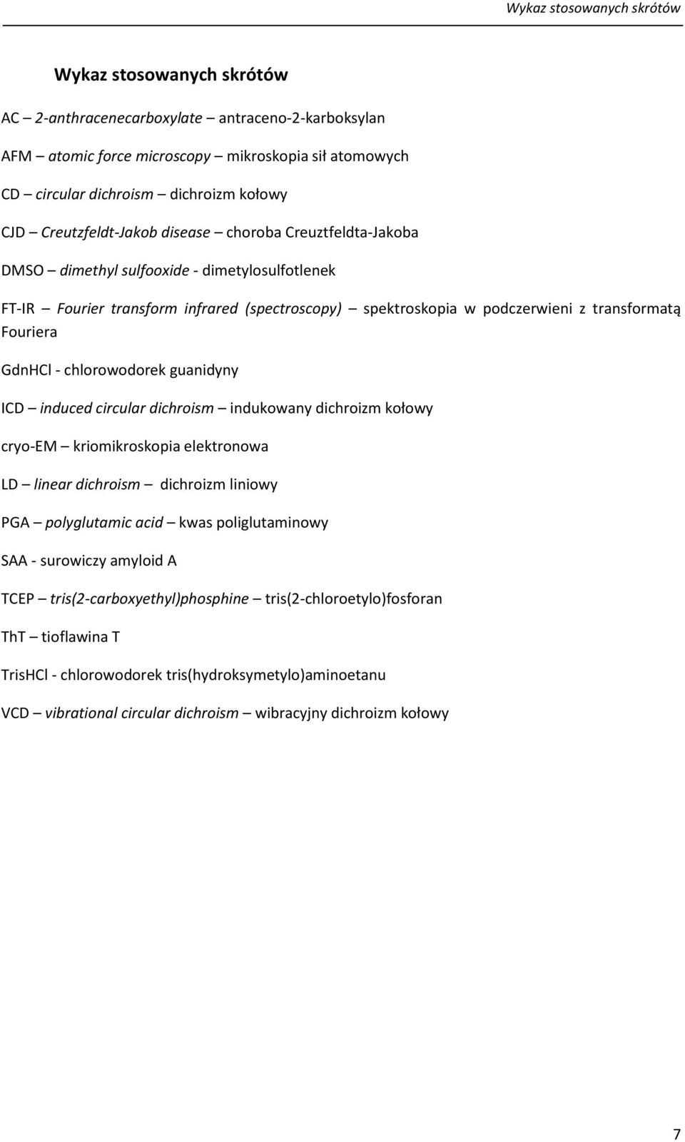 Fouriera GdnHCl - chlorowodorek guanidyny ICD induced circular dichroism indukowany dichroizm kołowy cryo-em kriomikroskopia elektronowa LD linear dichroism dichroizm liniowy PGA polyglutamic acid