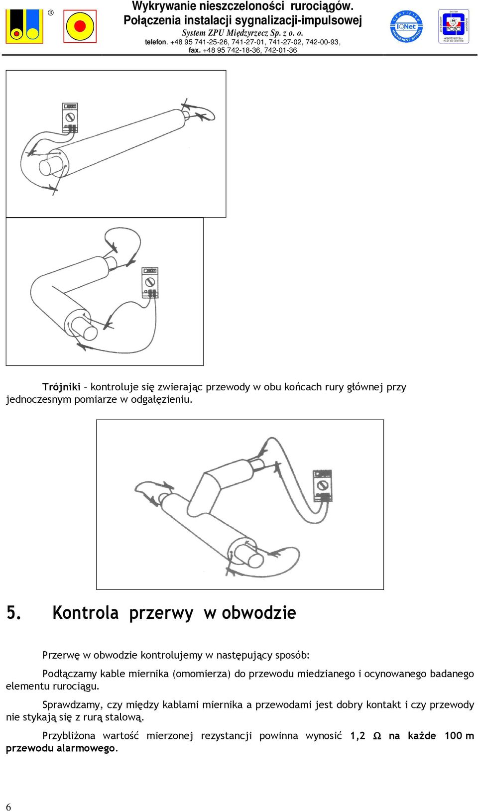 przewodu miedzianego i ocynowanego badanego elementu rurociągu.