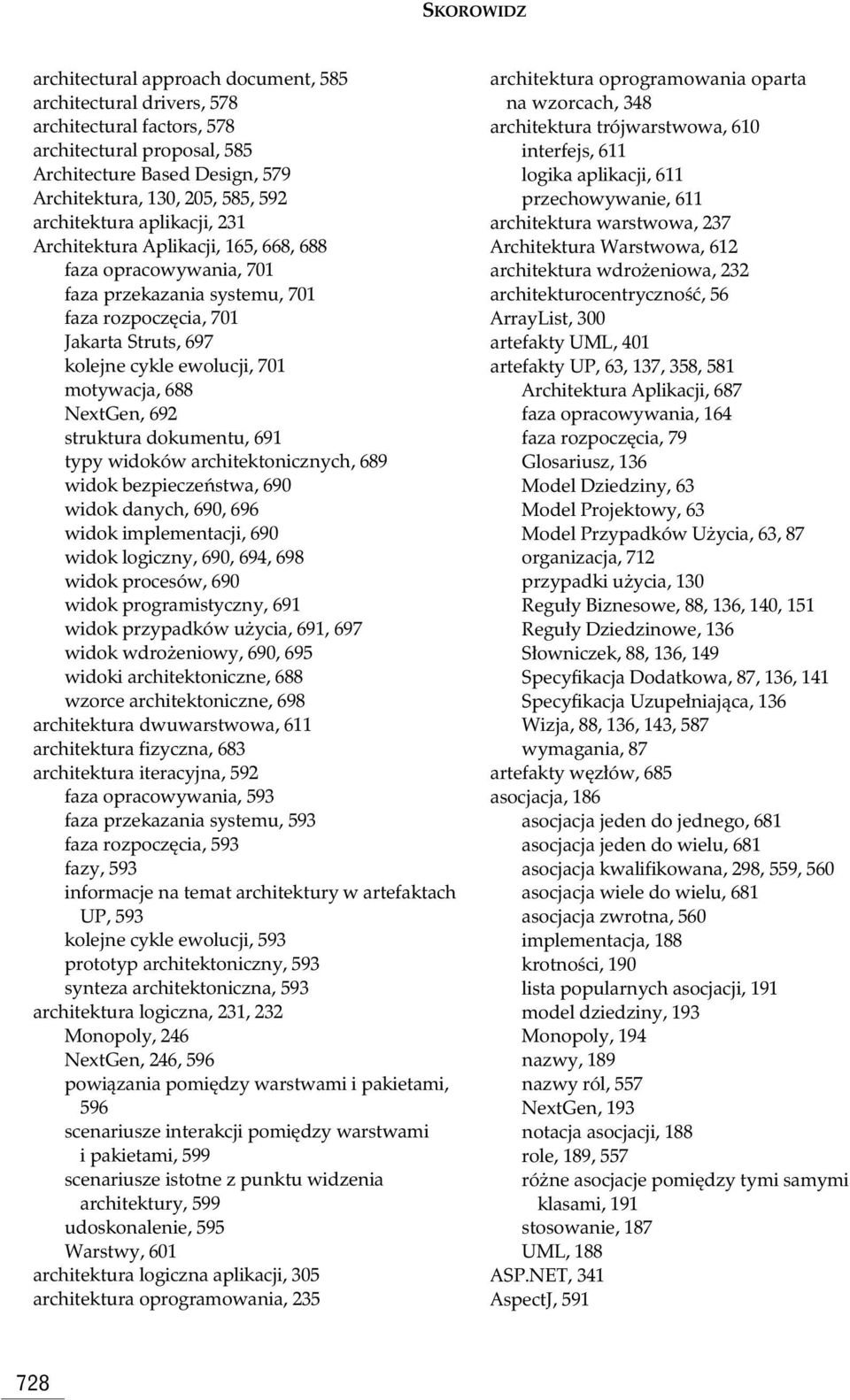 NextGen, 692 struktura dokumentu, 691 typy widoków architektonicznych, 689 widok bezpiecze stwa, 690 widok danych, 690, 696 widok implementacji, 690 widok logiczny, 690, 694, 698 widok procesów, 690