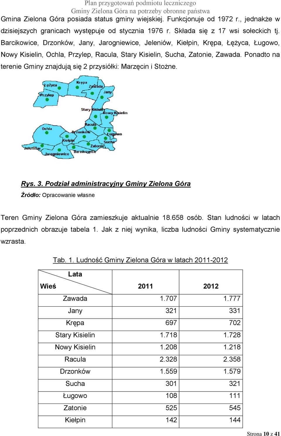 Ponadto na terenie Gminy znajdują się 2 przysiółki: Marzęcin i Stożne. Rys. 3. Podział administracyjny Gminy Zielona Góra Źródło: Opracowanie własne Teren Gminy Zielona Góra zamieszkuje aktualnie 18.