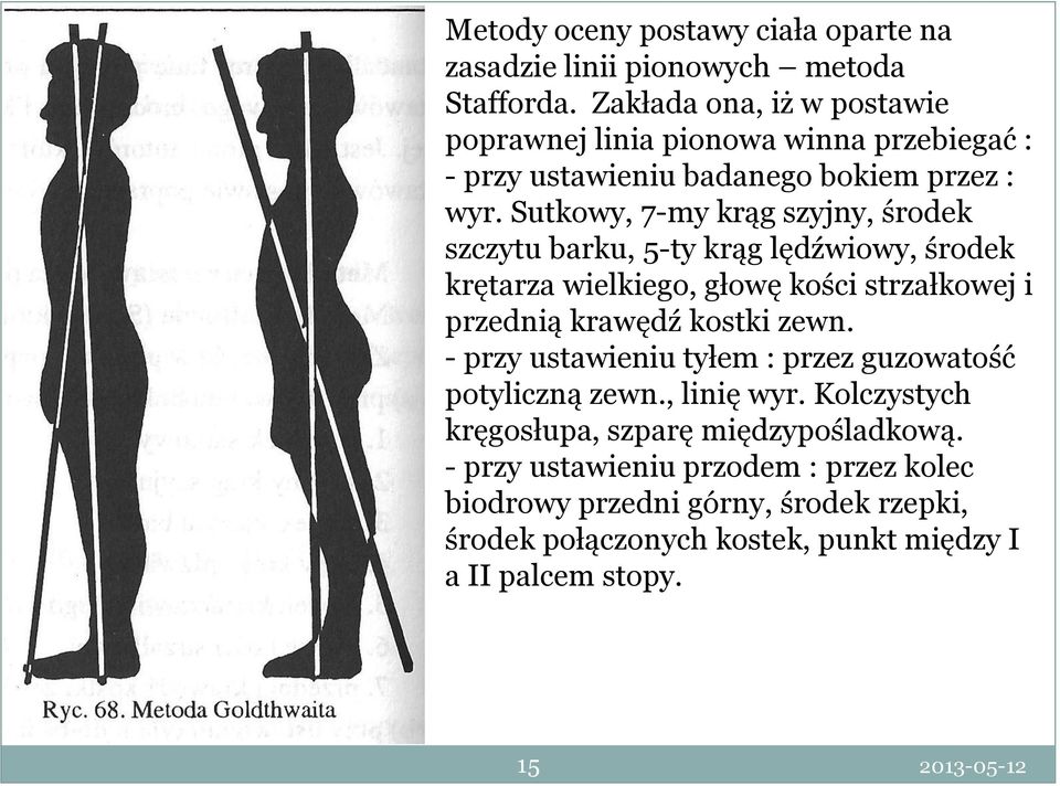 Sutkowy, 7-my krąg szyjny, środek szczytu barku, 5-ty krąg lędźwiowy, środek krętarza wielkiego, głowę kości strzałkowej i przednią krawędź kostki zewn.