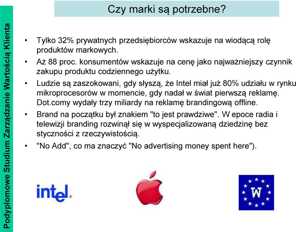 Ludzie są zaszokowani, gdy słyszą, że Intel miał już 80% udziału w rynku mikroprocesorów w momencie, gdy nadał w świat pierwszą reklamę. Dot.