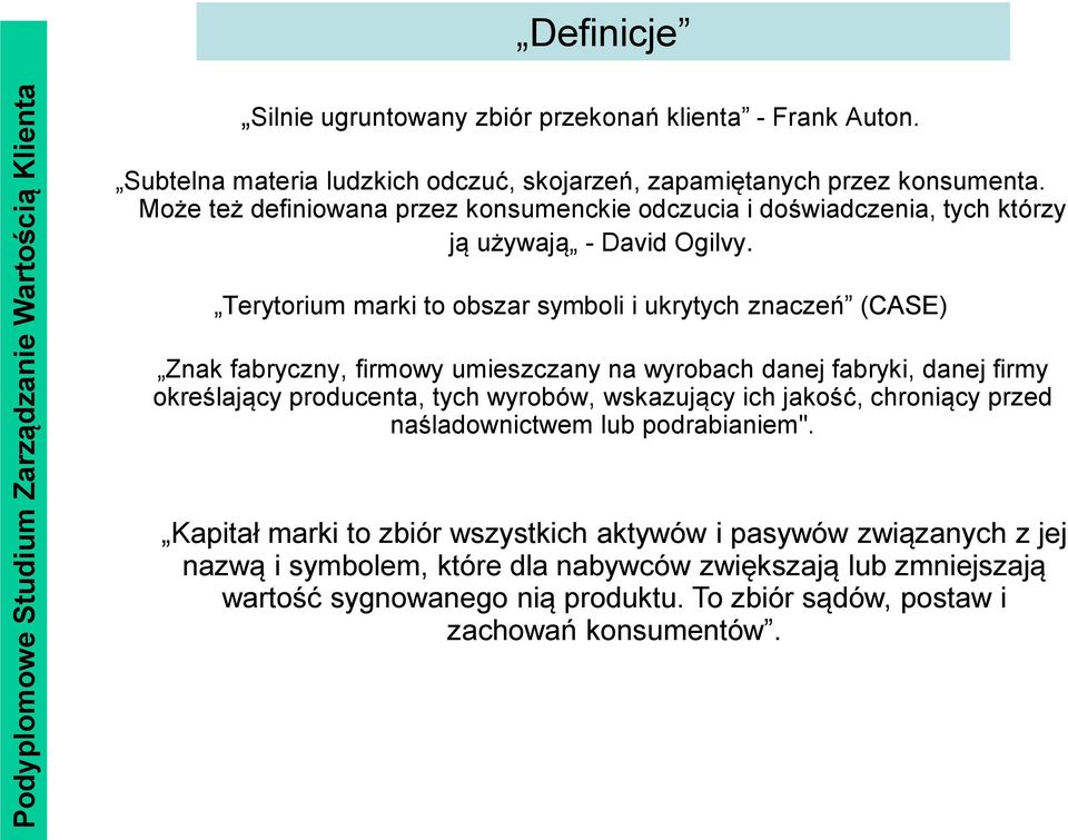 Terytorium marki to obszar symboli i ukrytych znaczeń (CASE) Znak fabryczny, firmowy umieszczany na wyrobach danej fabryki, danej firmy określający producenta, tych wyrobów, wskazujący ich