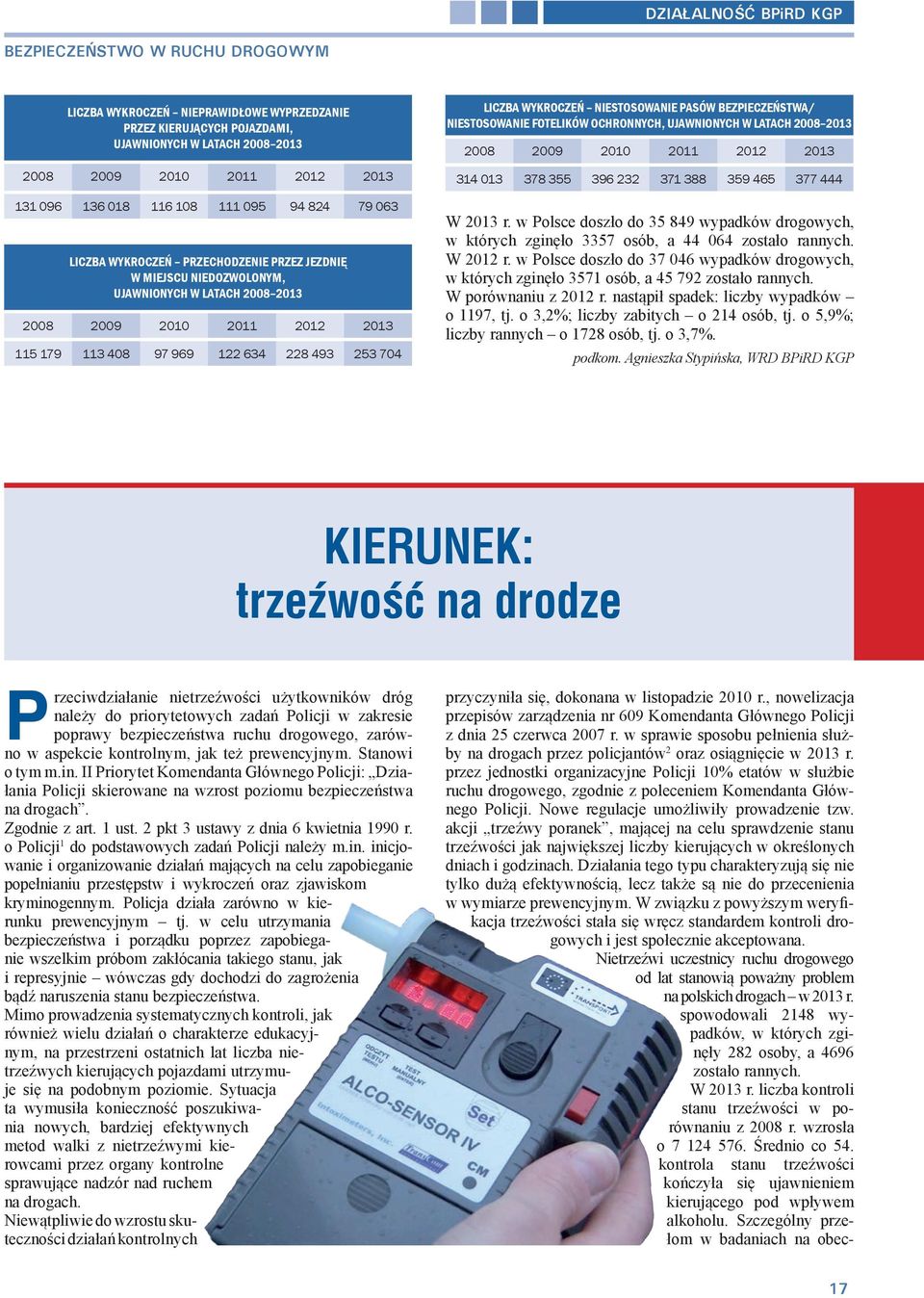 493 253 704 Liczba wykroczeń niestosowanie pasów bezpieczeństwa/ niestosowanie fotelików ochronnych, ujawnionych w latach 2008 2013 2008 2009 2010 2011 2012 2013 314 013 378 355 396 232 371 388 359