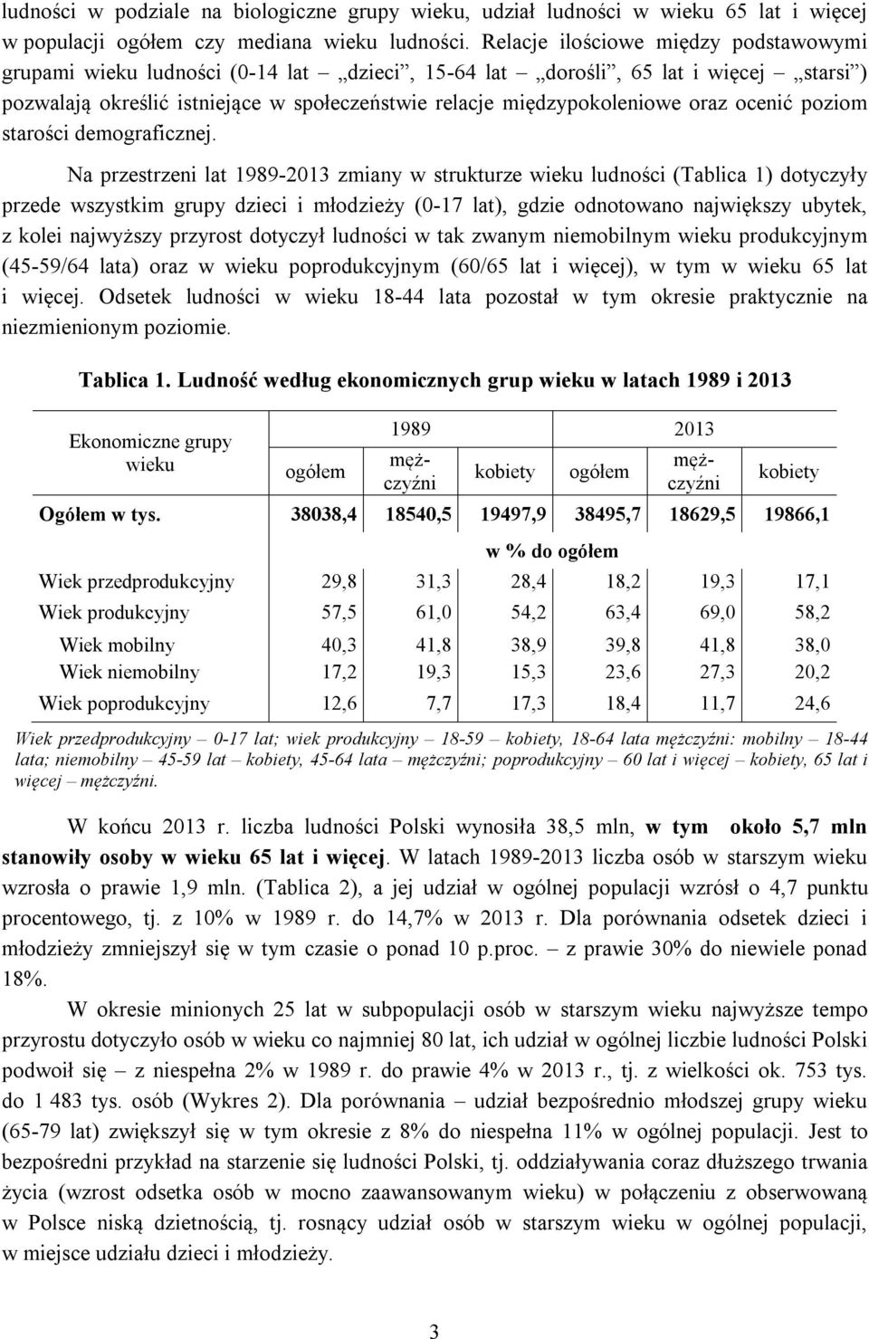 oraz ocenić poziom starości demograficznej.