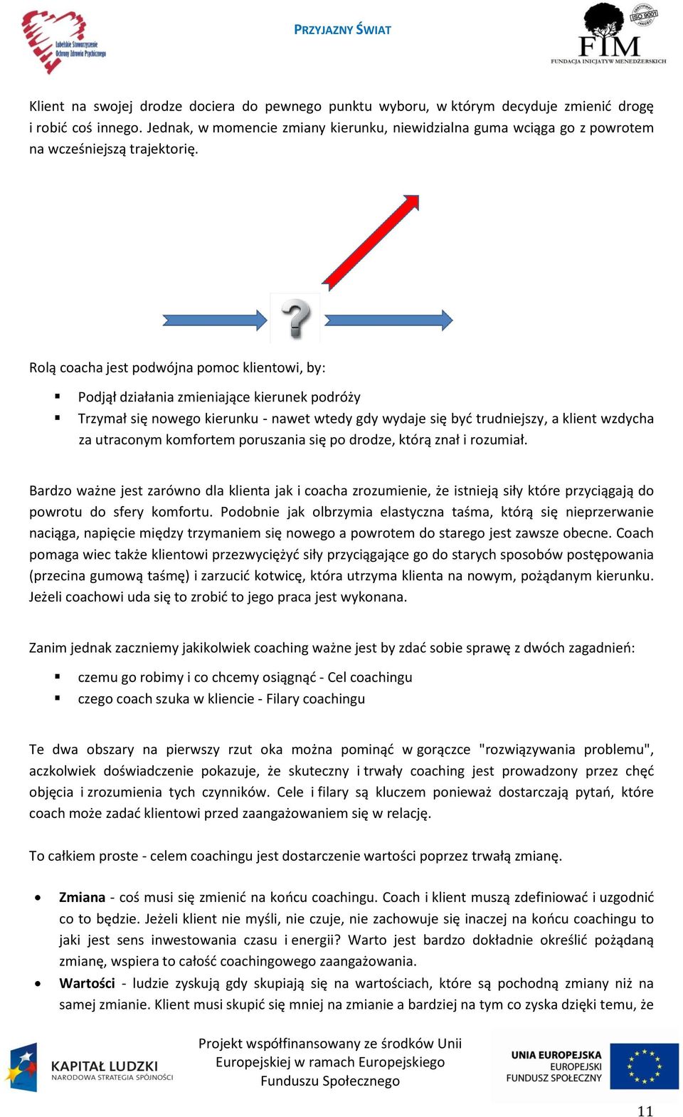 Rolą coacha jest podwójna pomoc klientowi, by: Podjął działania zmieniające kierunek podróży Trzymał się nowego kierunku - nawet wtedy gdy wydaje się być trudniejszy, a klient wzdycha za utraconym