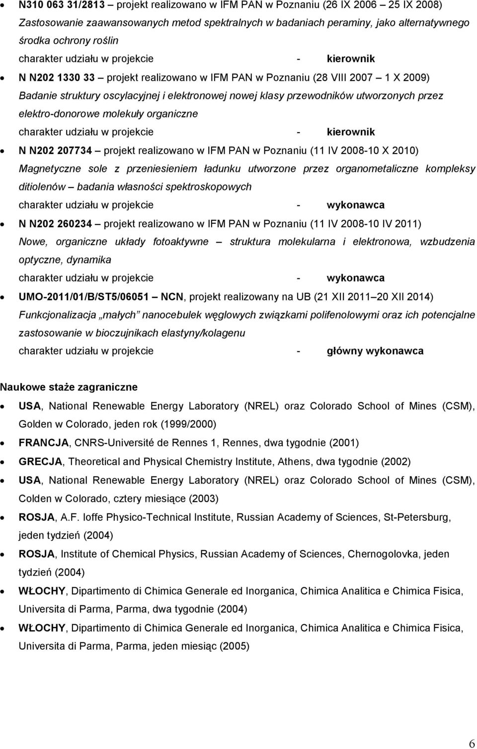 utworzonych przez elektro-donorowe molekuły organiczne charakter udziału w projekcie - kierownik N N202 207734 projekt realizowano w IFM PAN w Poznaniu (11 IV 2008-10 X 2010) Magnetyczne sole z