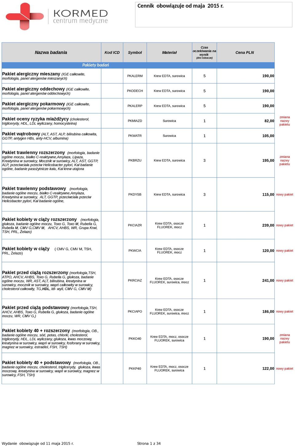 morfologia, panel alergenów oddechowych) PKODECH Krew EDTA, surowica 5 190,00 Pakiet alergiczny pokarmowy (IGE całkowite, morfologia, panel alergenów pokarmowych) Pakiet oceny ryzyka miażdżycy