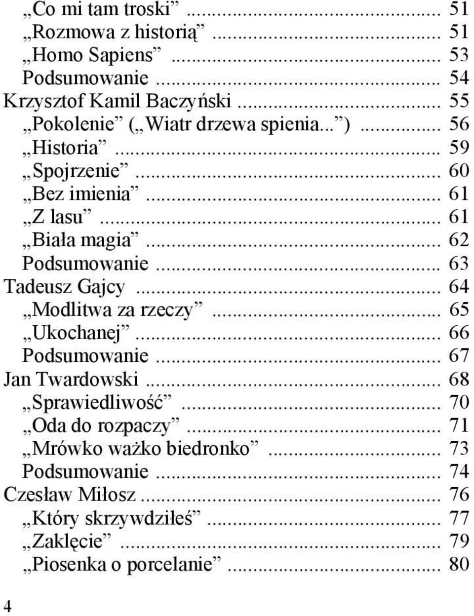 .. 62 Podsumowanie... 63 Tadeusz Gajcy... 64 Modlitwa za rzeczy... 65 Ukochanej... 66 Podsumowanie... 67 Jan Twardowski.