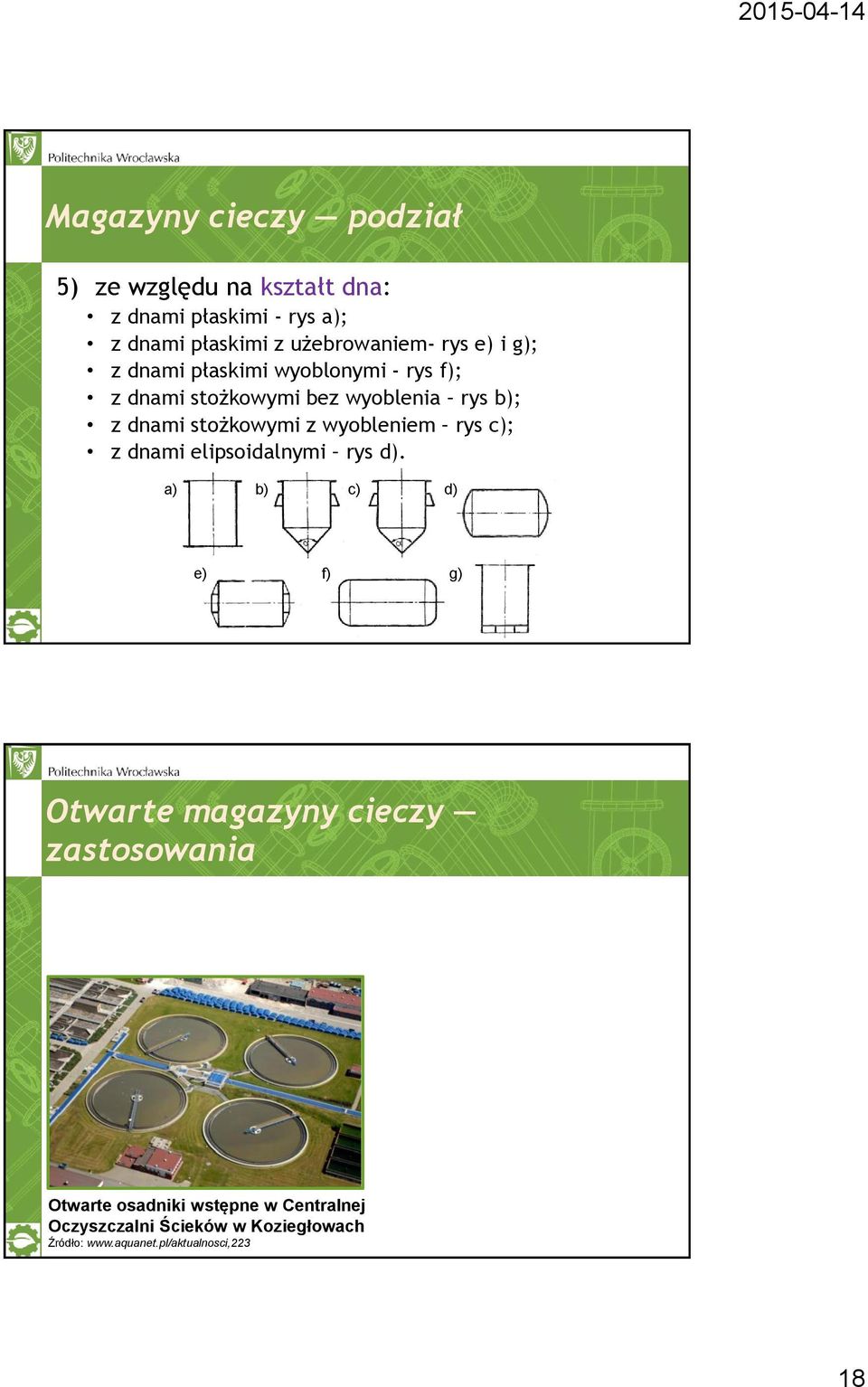 dnami stożkowymi z wyobleniem rys c); z dnami elipsoidalnymi rys d).