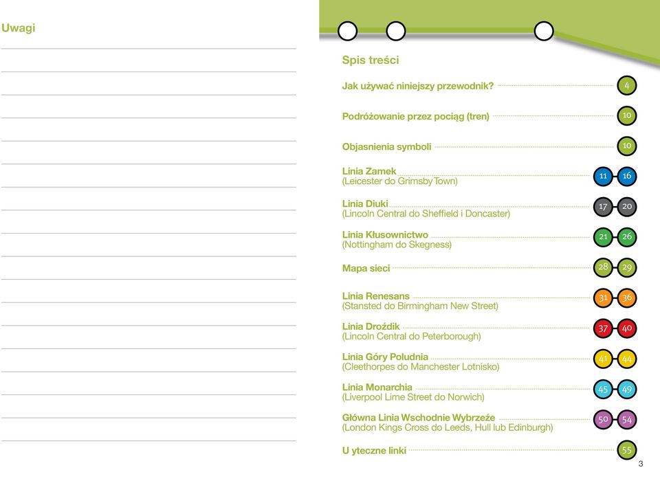 17 20 Contents page to go in here Linia Kłusownictwo (Nottingham do Skegness) 21 26 Mapa sieci 28 29 Linia Renesans (Stansted do Birmingham New Street) 31 36