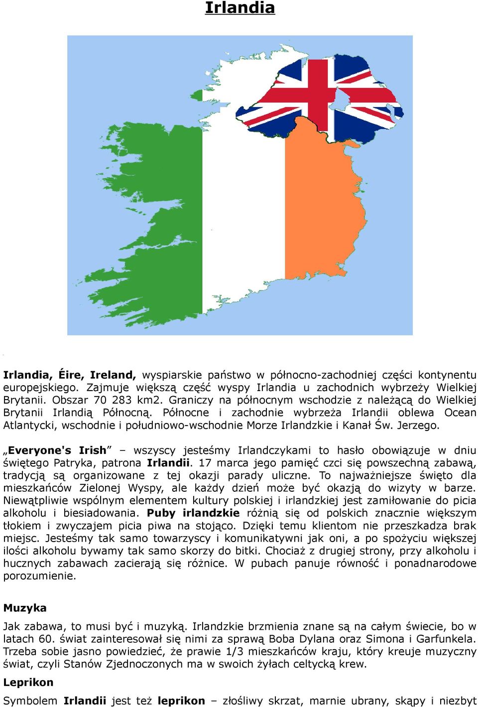 Północne i zachodnie wybrzeża Irlandii oblewa Ocean Atlantycki, wschodnie i południowo-wschodnie Morze Irlandzkie i Kanał Św. Jerzego.