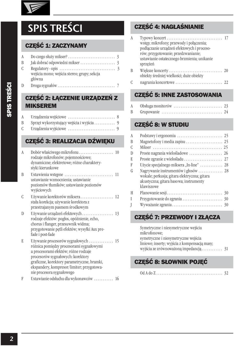 .......................... 8 B Sprzęt wykorzystujący wejścia i wyjścia............ 9 C Urządzenia wyjściowe........................... 9 CZĘŚĆ 3: REALIZACJA DŹWIĘKU A Dobór właściwego mikrofonu.