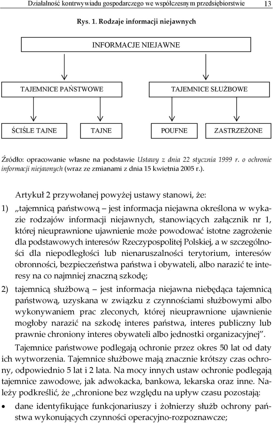 Rodzaje informacji niejawnych INFORMACJE NIEJAWNE TAJEMNICE PAŃSTWOWE TAJEMNICE SŁUŻBOWE ŚCIŚLE TAJNE TAJNE POUFNE ZASTRZEŻONE Źródło: opracowanie własne na podstawie Ustawy z dnia 22 stycznia 1999 r.