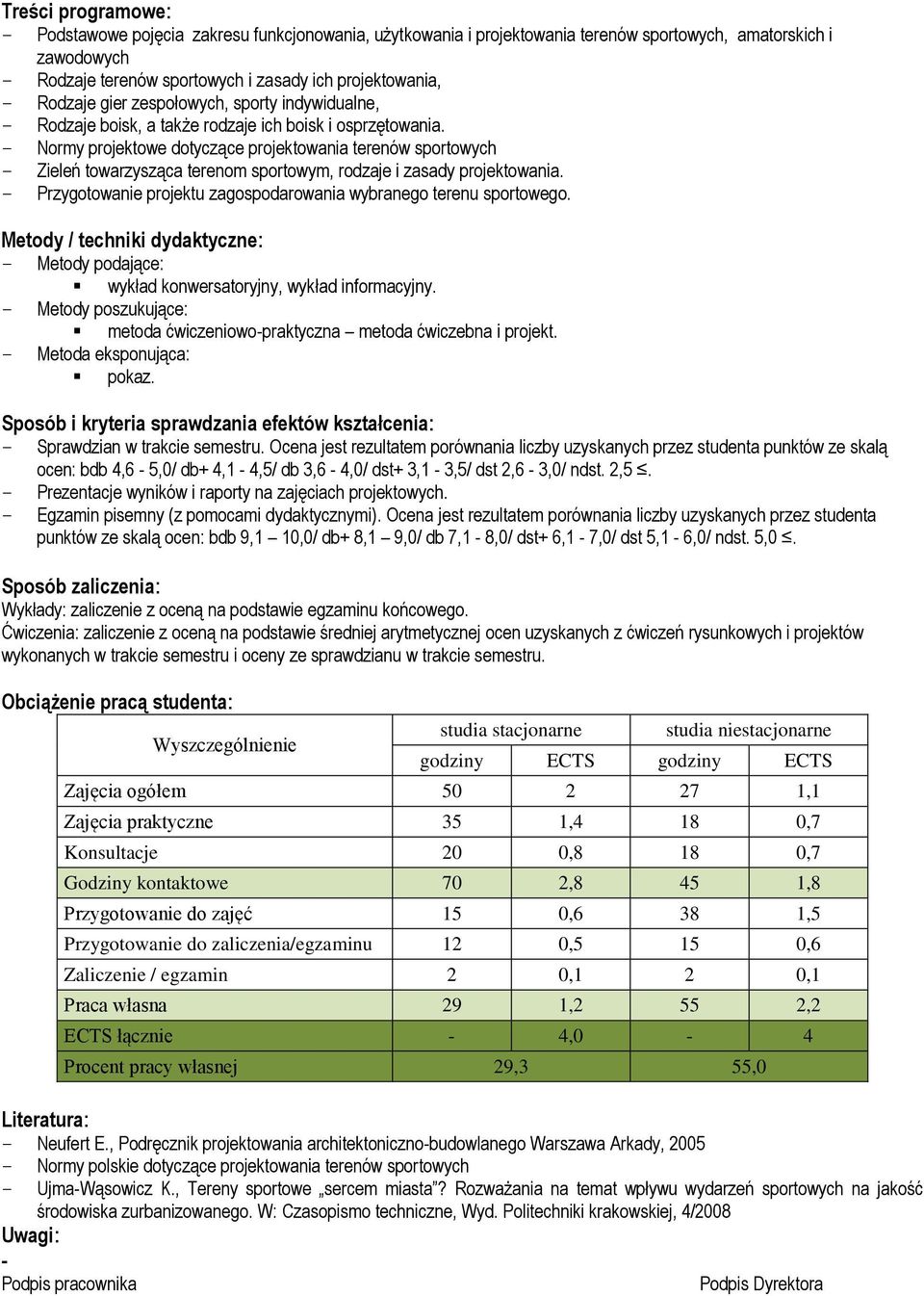 - Normy projektowe dotyczące projektowania terenów sportowych - Zieleń towarzysząca terenom sportowym, rodzaje i zasady projektowania.