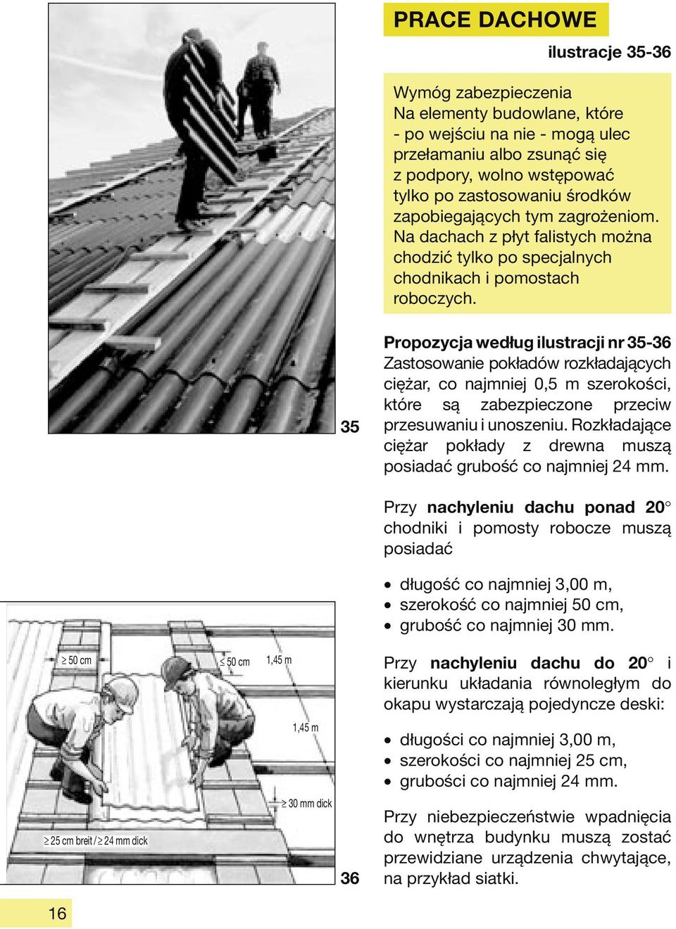 35 Propozycja według ilustracji nr 35-36 Zastosowanie pokładów rozkładających ciężar, co najmniej 0,5 m szerokości, które są zabezpieczone przeciw przesuwaniu i unoszeniu.