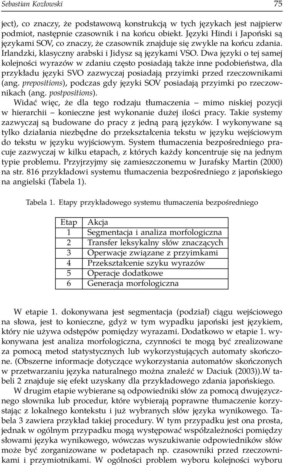 Dwa języki o tej samej kolejności wyrazów w zdaniu często posiadają także inne podobieństwa, dla przykładu języki SVO zazwyczaj posiadają przyimki przed rzeczownikami (ang.