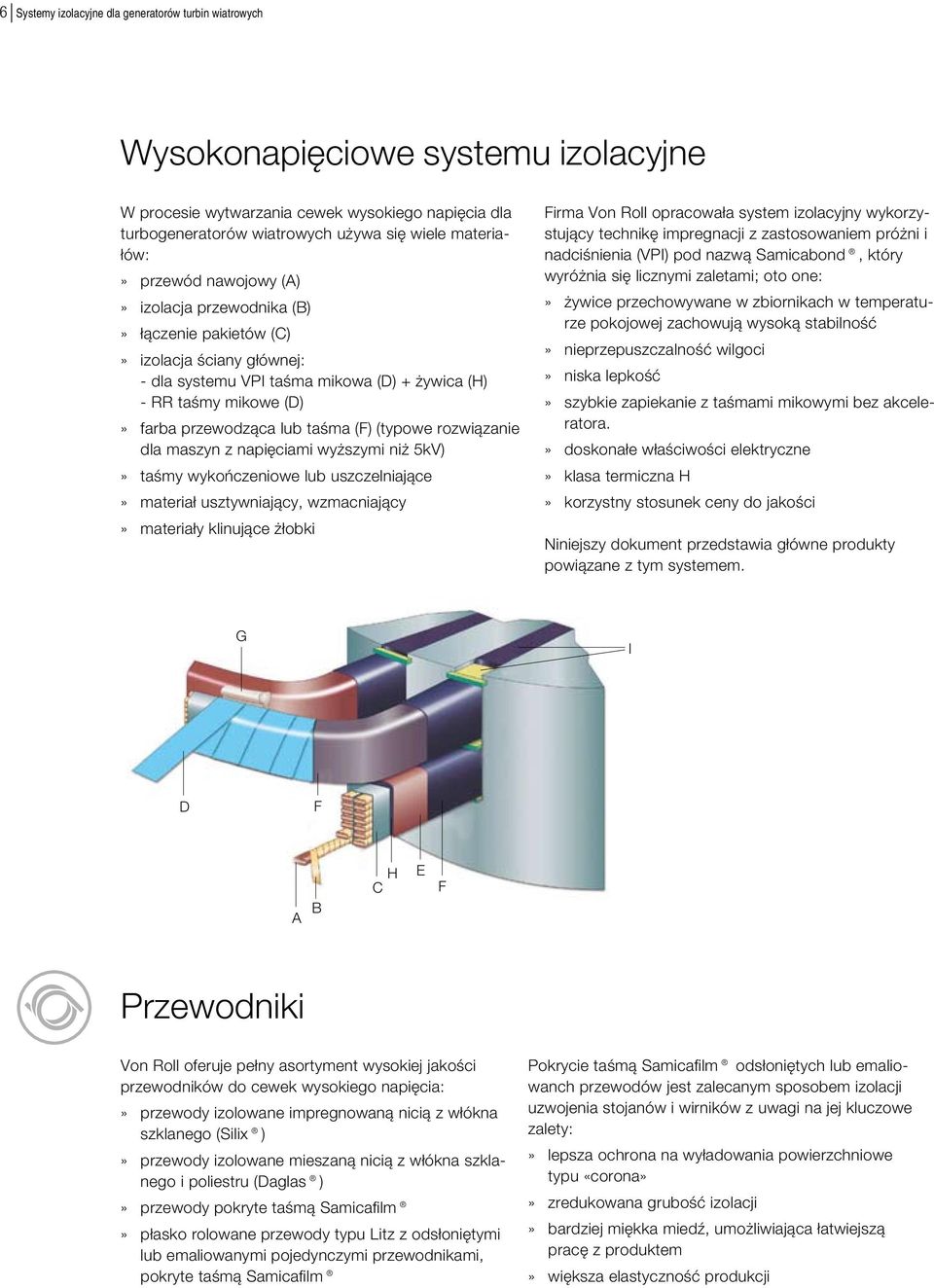 (typowe rozwiązanie dla maszyn z napięciami wyższymi niż 5kV)» taśmy wykończeniowe lub uszczelniające» materiał usztywniający, wzmacniający» materiały klinujące żłobki Firma Von Roll opracowała