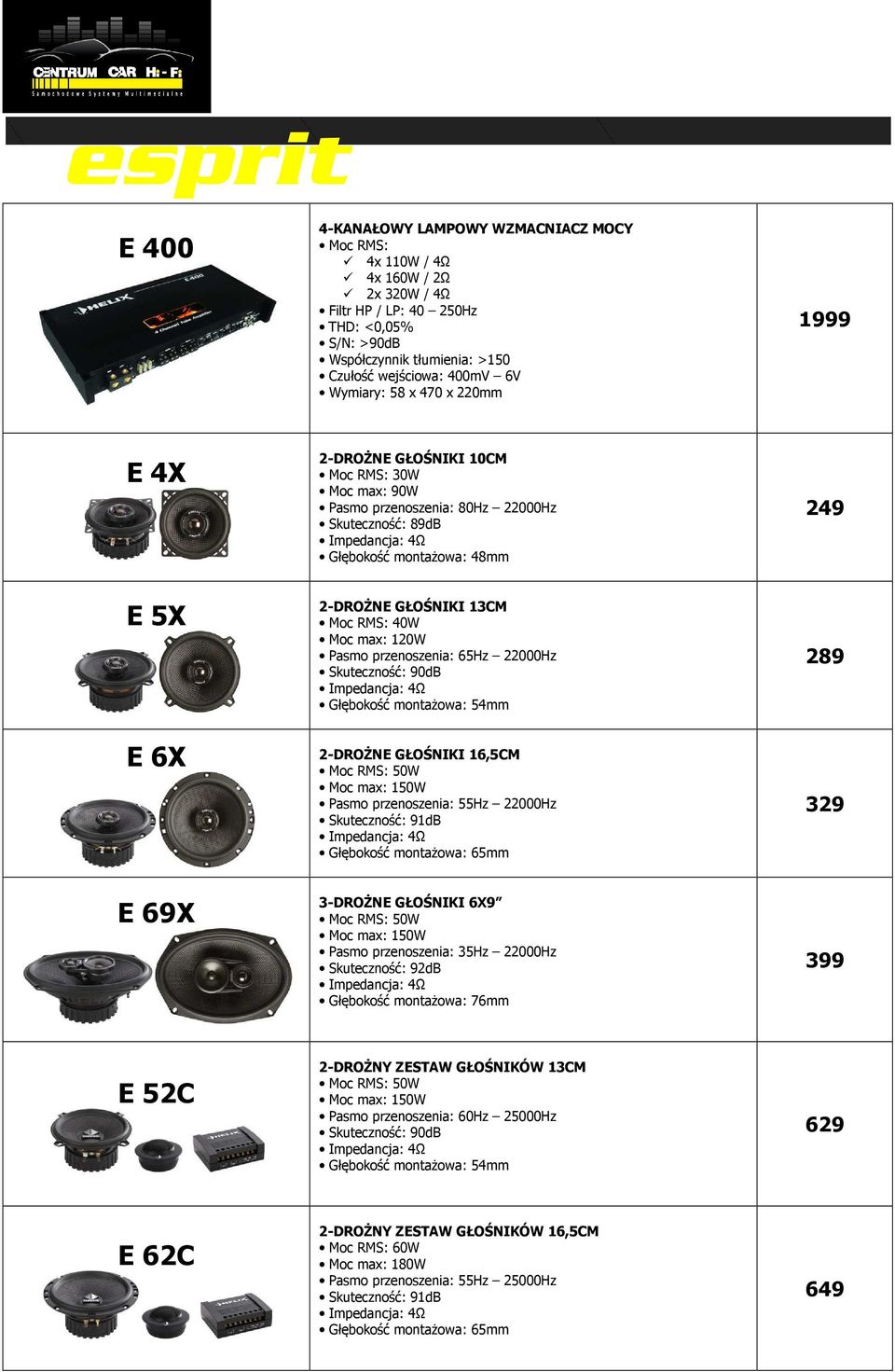 przenoszenia: 65Hz 22000Hz Głębokość montażowa: 54mm 2-DROŻNE GŁOŚNIKI 16,5CM 50W Moc max: 150W Pasmo przenoszenia: 55Hz 22000Hz Głębokość montażowa: 65mm 3-DROŻNE GŁOŚNIKI 6X9 50W Moc max: 150W