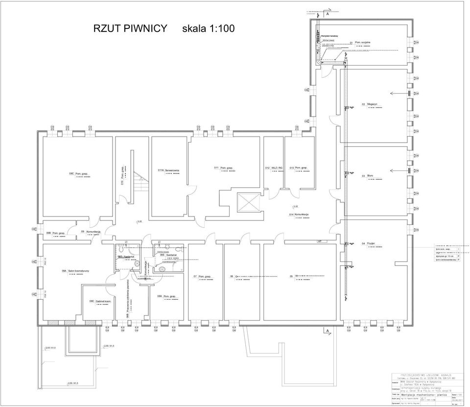 08D YDY3x1,5mm2 Sanitariat Pracownia zdobienia paznokci Komunikacja 08 YDY3x1,5mm2 08E Sanitariat w pomieszczeniu 08A Pom. gosp.