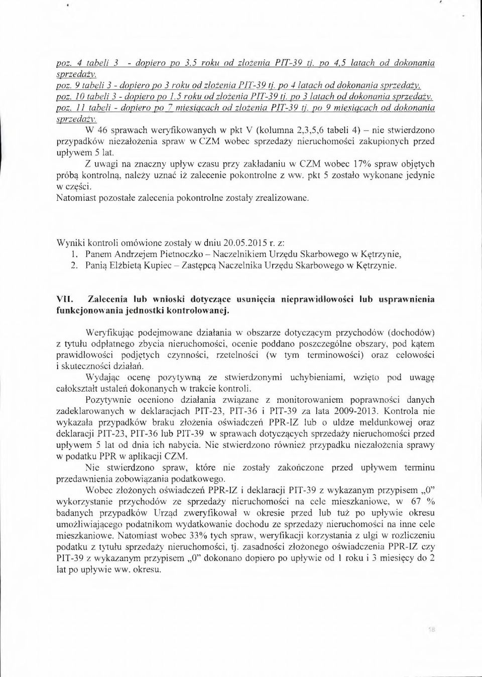 W 46 sprawach weryfikowanych w pkt V (kolumna 2,3,5,6 tabeli 4) - nie stwierdzono przypadków' niezałożenia spraw w CZM wobec sprzedaży nieruchomości zakupionych przed upływem 5 lat.