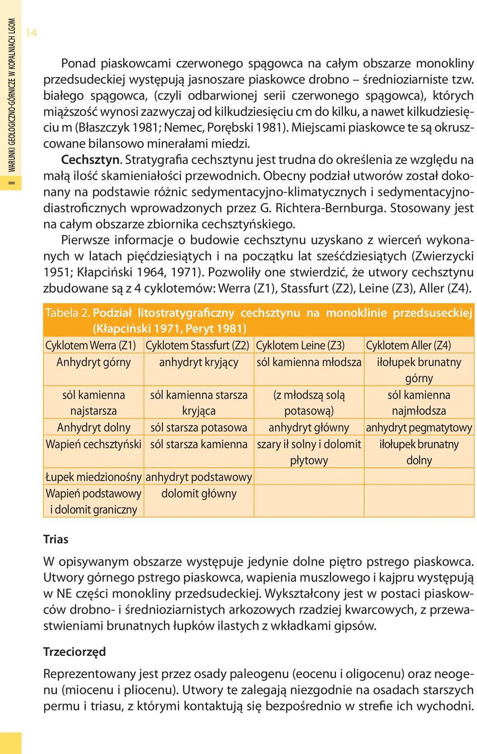 Miejscami piaskowce te są okruszcowane bilansowo minerałami miedzi. Cechsztyn. Stratygrafia cechsztynu jest trudna do określenia ze względu na małą ilość skamieniałości przewodnich.