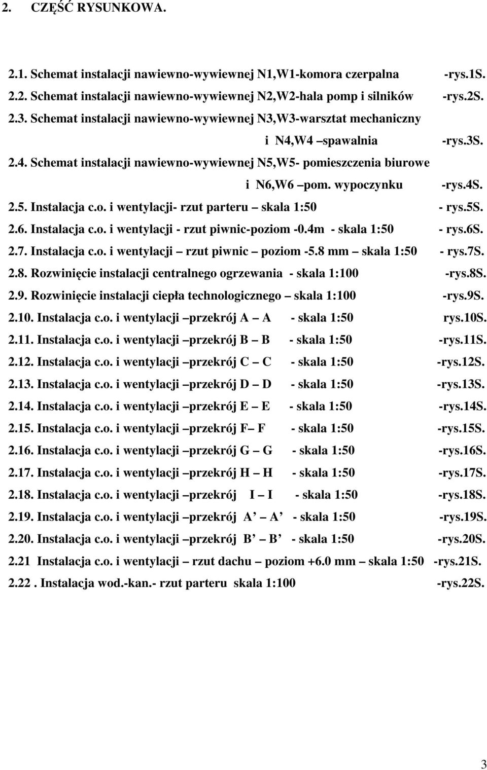 o. i wentylacji- rzut parteru skala 1:50 - rys.5s. 2.6. Instalacja c.o. i wentylacji - rzut piwnic-poziom -0.4m - skala 1:50 - rys.6s. 2.7. Instalacja c.o. i wentylacji rzut piwnic poziom -5.