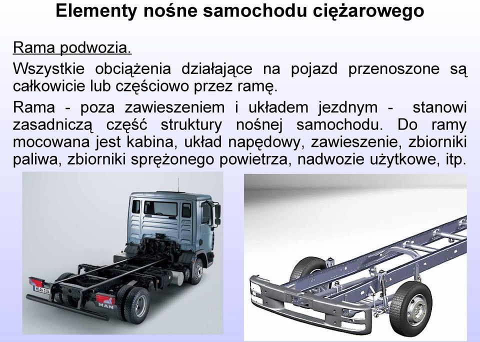 Rama - poza zawieszeniem i układem jezdnym - stanowi zasadniczą część struktury nośnej