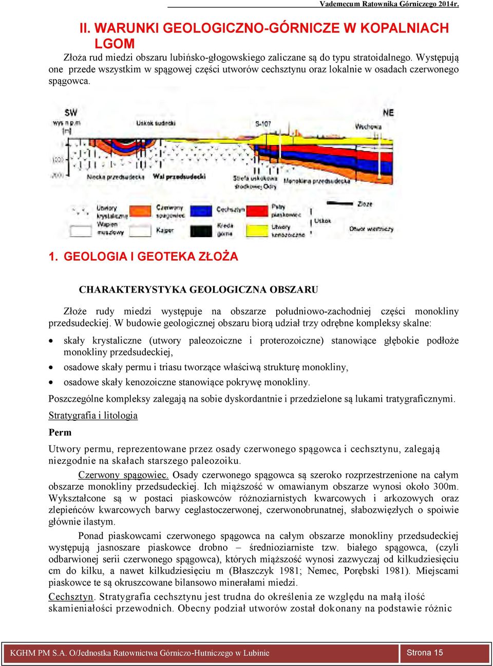 GEOLOGIA I GEOTEKA ZŁOŻA CHARAKTERYSTYKA GEOLOGICZNA OBSZARU Złoże rudy miedzi występuje na obszarze południowo-zachodniej części monokliny przedsudeckiej.