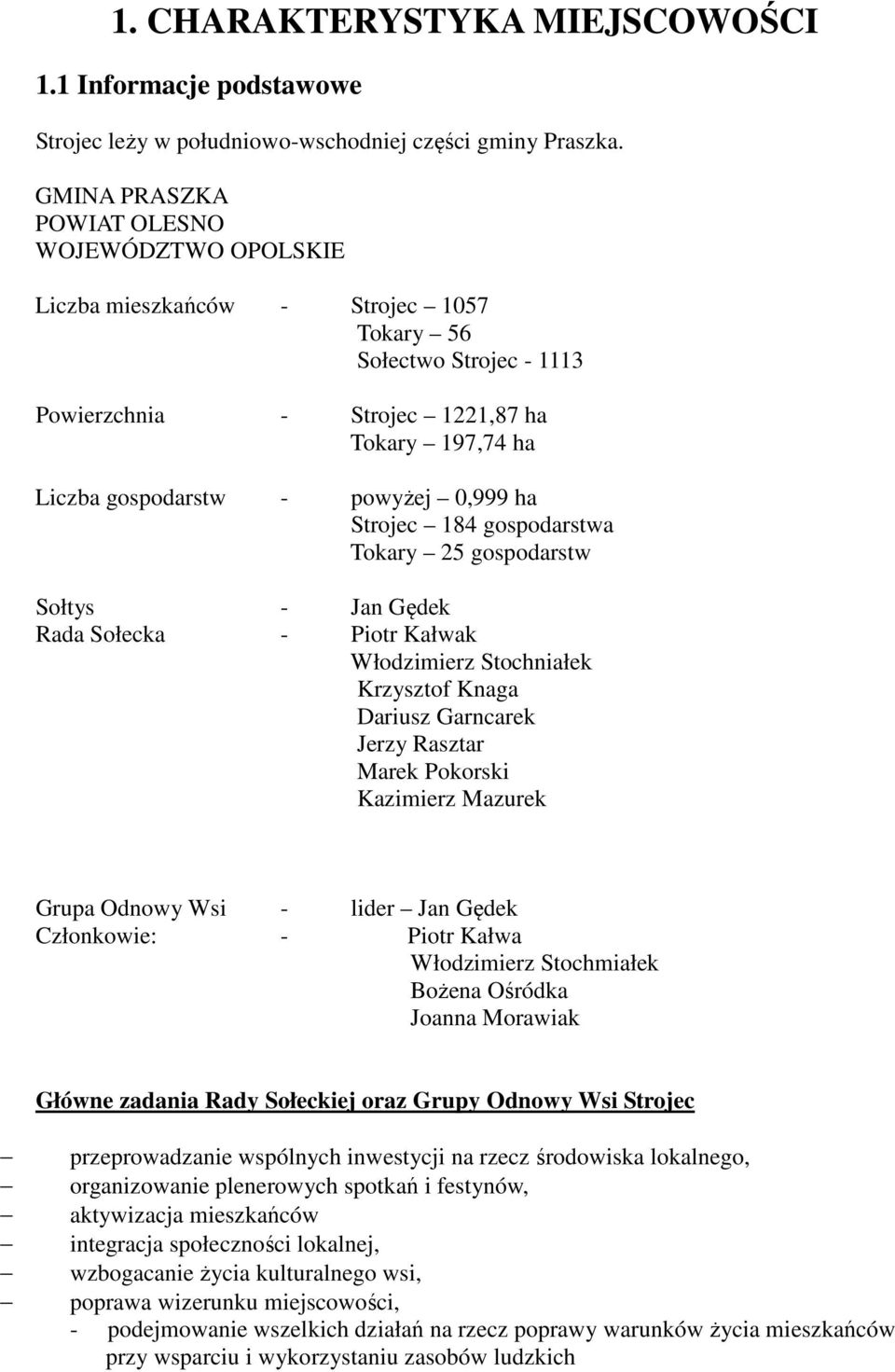 0,999 ha Strojec 184 gospodarstwa Tokary 25 gospodarstw Sołtys - Jan Gędek Rada Sołecka - Piotr Kałwak Włodzimierz Stochniałek Krzysztof Knaga Dariusz Garncarek Jerzy Rasztar Marek Pokorski Kazimierz