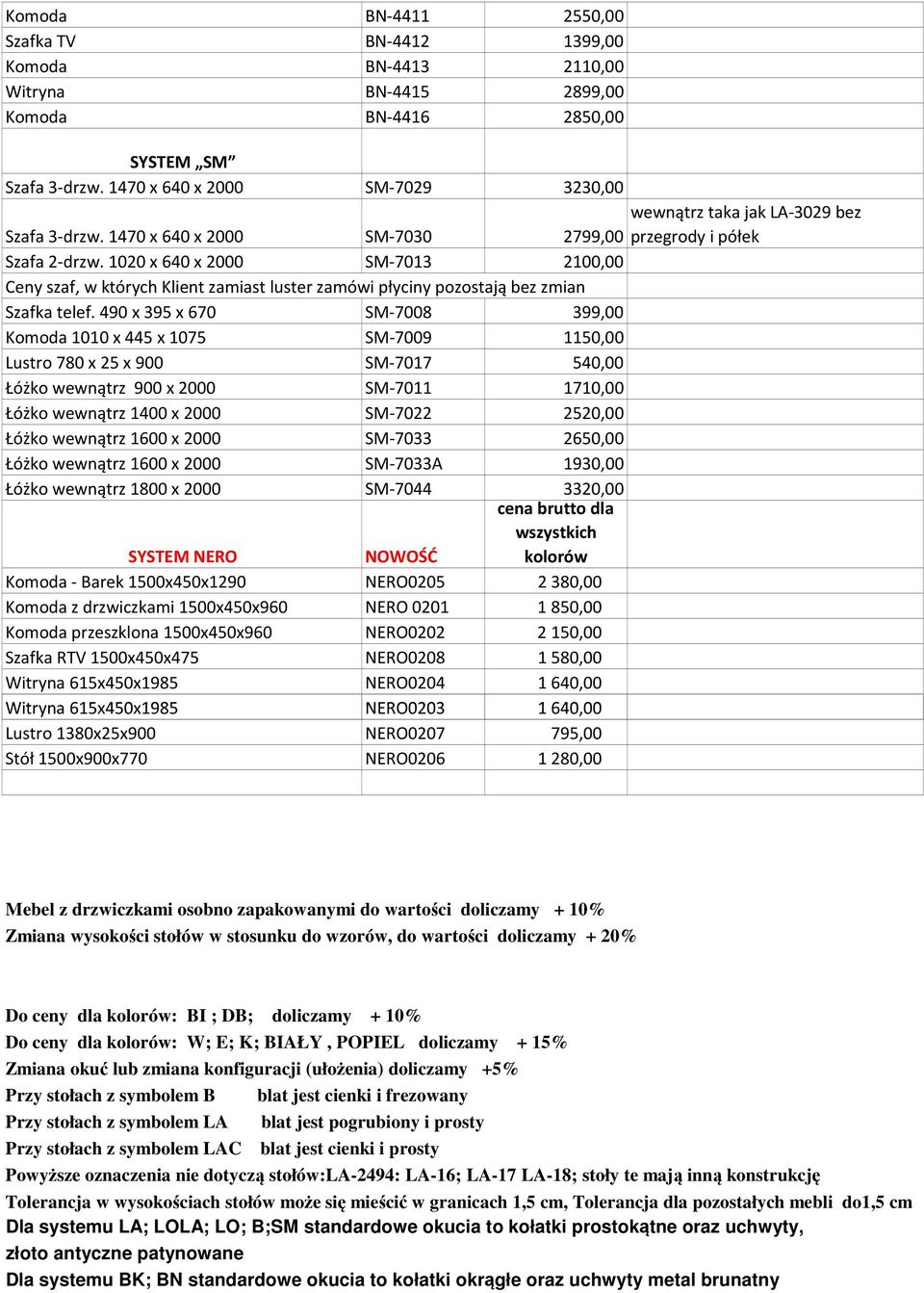 1020 x 640 x 2000 SM-7013 2100,00 Ceny szaf, w których Klient zamiast luster zamówi płyciny pozostają bez zmian Szafka telef.