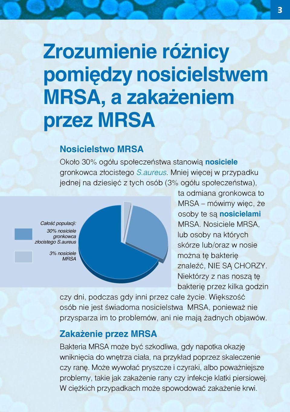 Nosiciele MRSA, lub osoby na których skórze lub/oraz w nosie można tę bakterię znaleźć, NIE SĄ CHORZY. Niektórzy z nas noszą tę bakterię przez kilka godzin czy dni, podczas gdy inni przez całe życie.