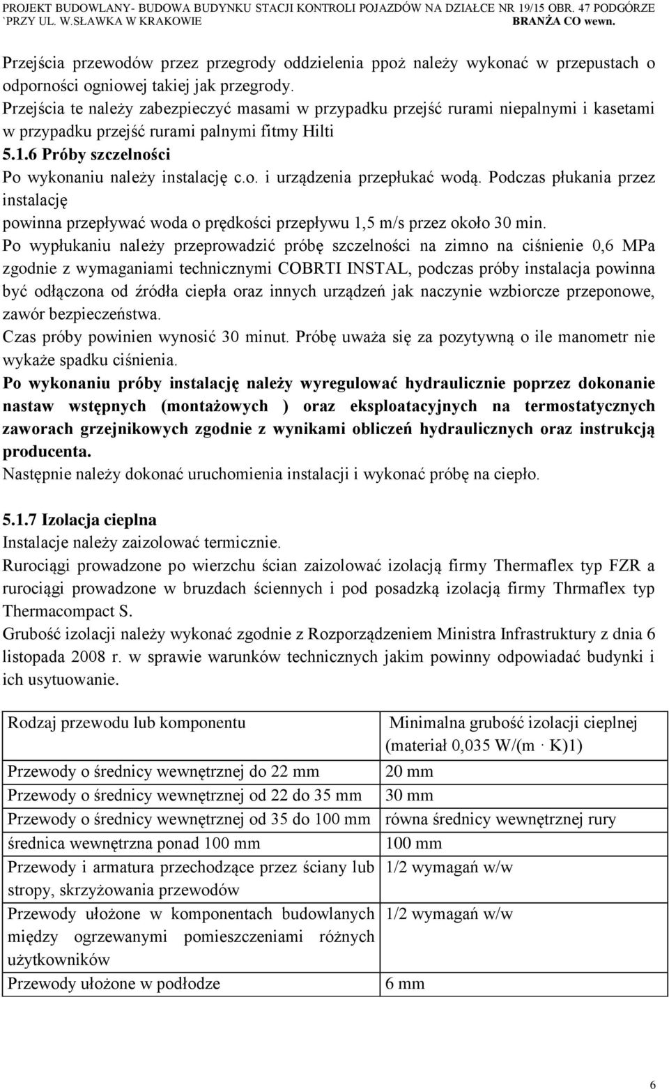 Podczas płukania przez instalację powinna przepływać woda o prędkości przepływu 1,5 m/s przez około 30 min.