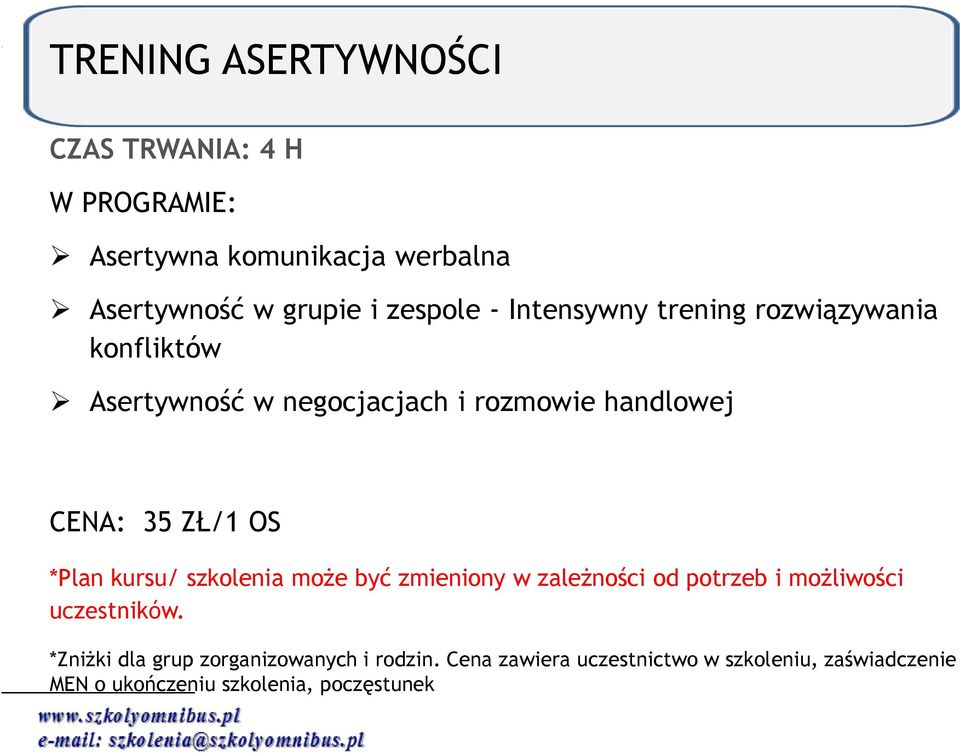 *Plan kursu/ szkolenia może być zmieniony w zależności od potrzeb i możliwości uczestników.