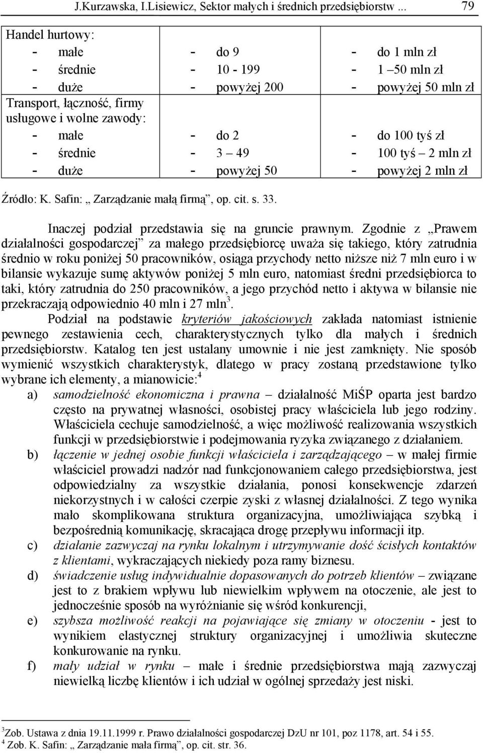 mln zł - powyżej 50 mln zł - do 100 tyś zł - 100 tyś 2 mln zł - powyżej 2 mln zł Źródło: K. Safin: Zarządzanie małą firmą, op. cit. s. 33. Inaczej podział przedstawia się na gruncie prawnym.