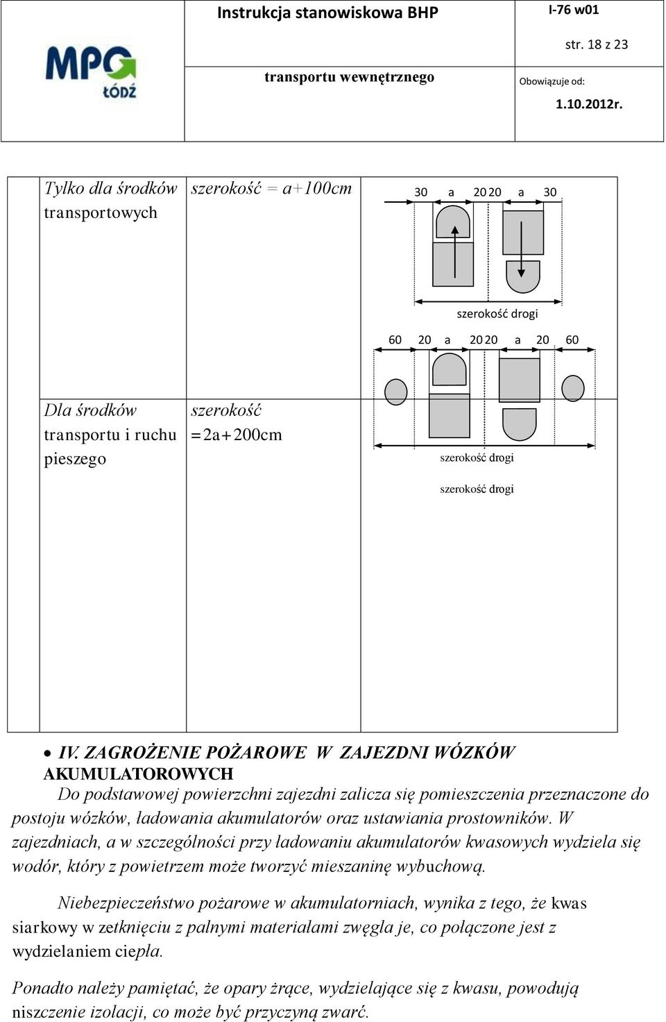 szerokość drogi IV.