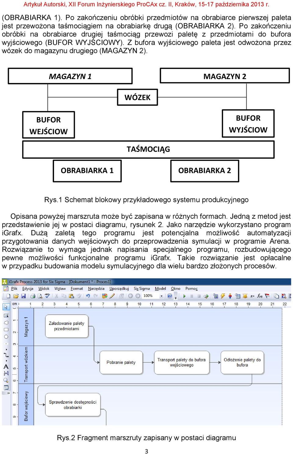 Z bufora wyjściowego paleta jest odwożona przez wózek do magazynu drugiego (MAGAZYN 2). MAGAZYN 1 MAGAZYN 2 WÓZEK BUFOR WEJŚCIOW TAŚMOCIĄG BUFOR WYJŚCIOW Y OBRABIARKA 1 OBRABIARKA 2 Rys.