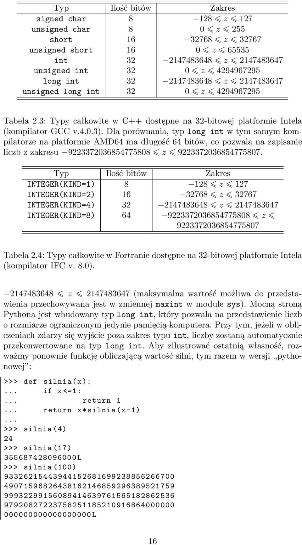 Dla porównania, typ long int w tym samym kompilatorze na platformie AMD64 ma długość 64 bitów, co pozwala na zapisanie liczb z zakresu 9223372036854775808 z 9223372036854775807.