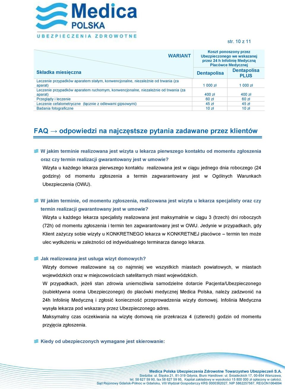 z odlewami gipsowymi) 45 zł 45 zł Badania fotograficzne 1 1 FAQ odpowiedzi na najczęstsze pytania zadawane przez klientów W jakim terminie realizowana jest wizyta u lekarza pierwszego kontaktu od