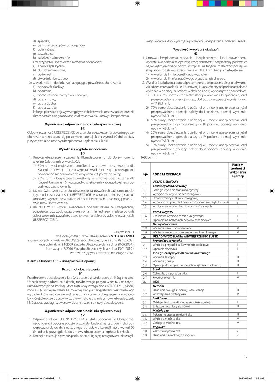 mowy, e) utrata słuchu, f ) utrata wzroku, którego pierwsze objawy wystąpiły w trakcie trwania umowy ubezpieczenia i które zostało zdiagnozowane w okresie trwania umowy ubezpieczenia.