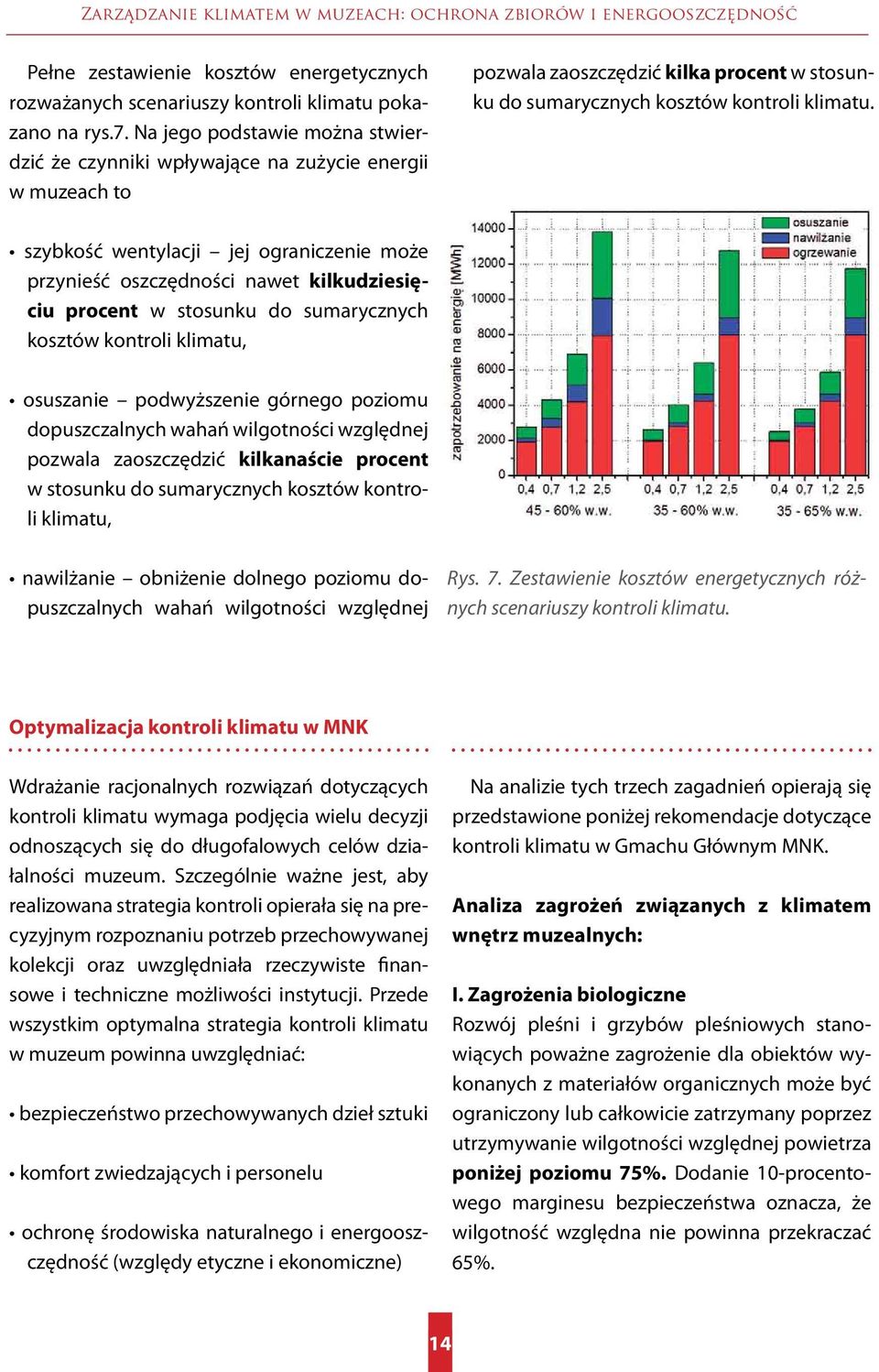 szybkość wentylacji jej ograniczenie może przynieść oszczędności nawet kilkudziesięciu procent w stosunku do sumarycznych kosztów kontroli klimatu, osuszanie podwyższenie górnego poziomu