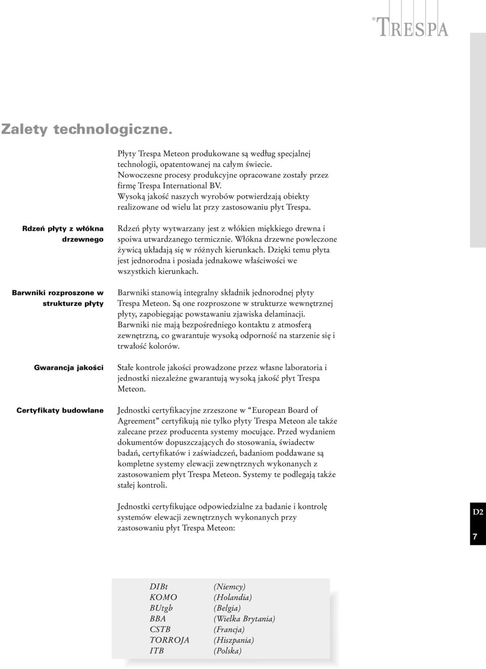 Rdzeń płyty z włókna drzewnego Barwniki rozproszone w strukturze płyty Gwarancja jakości Certyfikaty budowlane Rdzeń płyty wytwarzany jest z włókien miękkiego drewna i spoiwa utwardzanego termicznie.