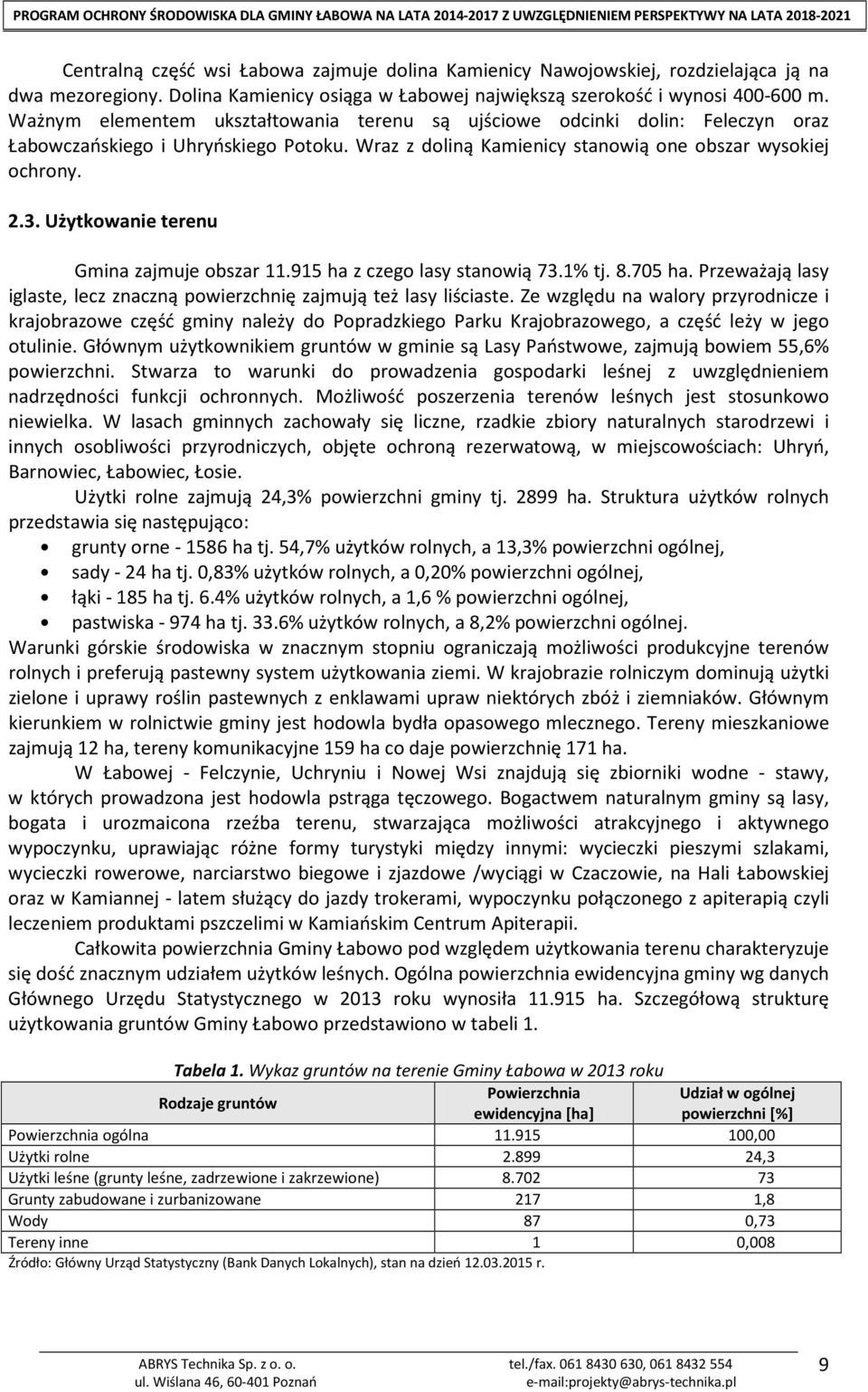 Użytkowanie terenu Gmina zajmuje obszar 11.915 ha z czego lasy stanowią 73.1% tj. 8.705 ha. Przeważają lasy iglaste, lecz znaczną powierzchnię zajmują też lasy liściaste.