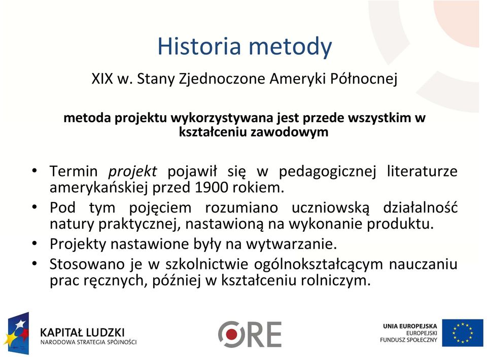 Termin projekt pojawił się w pedagogicznej literaturze amerykańskiej przed 1900 rokiem.