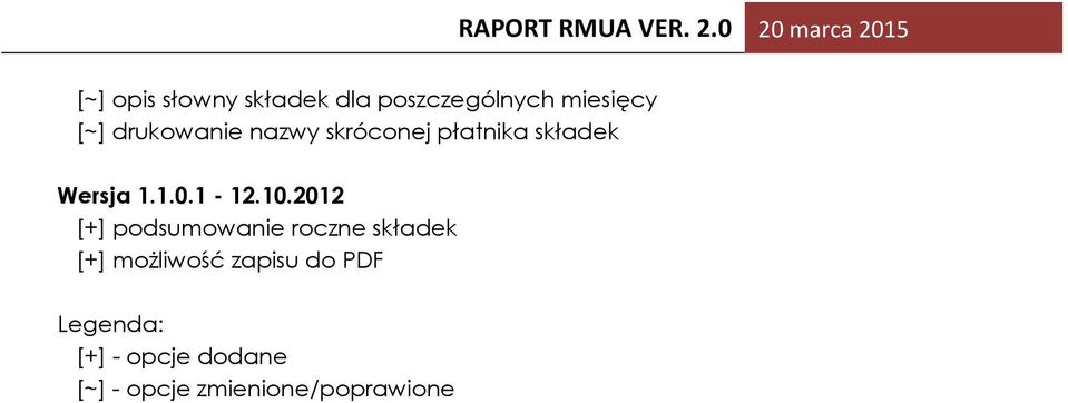 10.2012 [+] podsumowanie roczne składek [+] możliwość zapisu