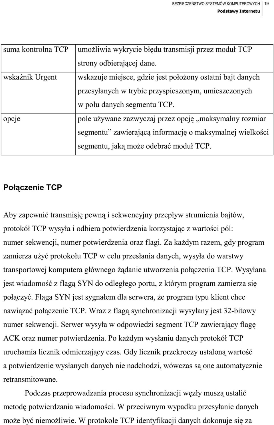 pole używane zazwyczaj przez opcję maksymalny rozmiar segmentu zawierającą informację o maksymalnej wielkości segmentu, jaką może odebrać moduł TCP.