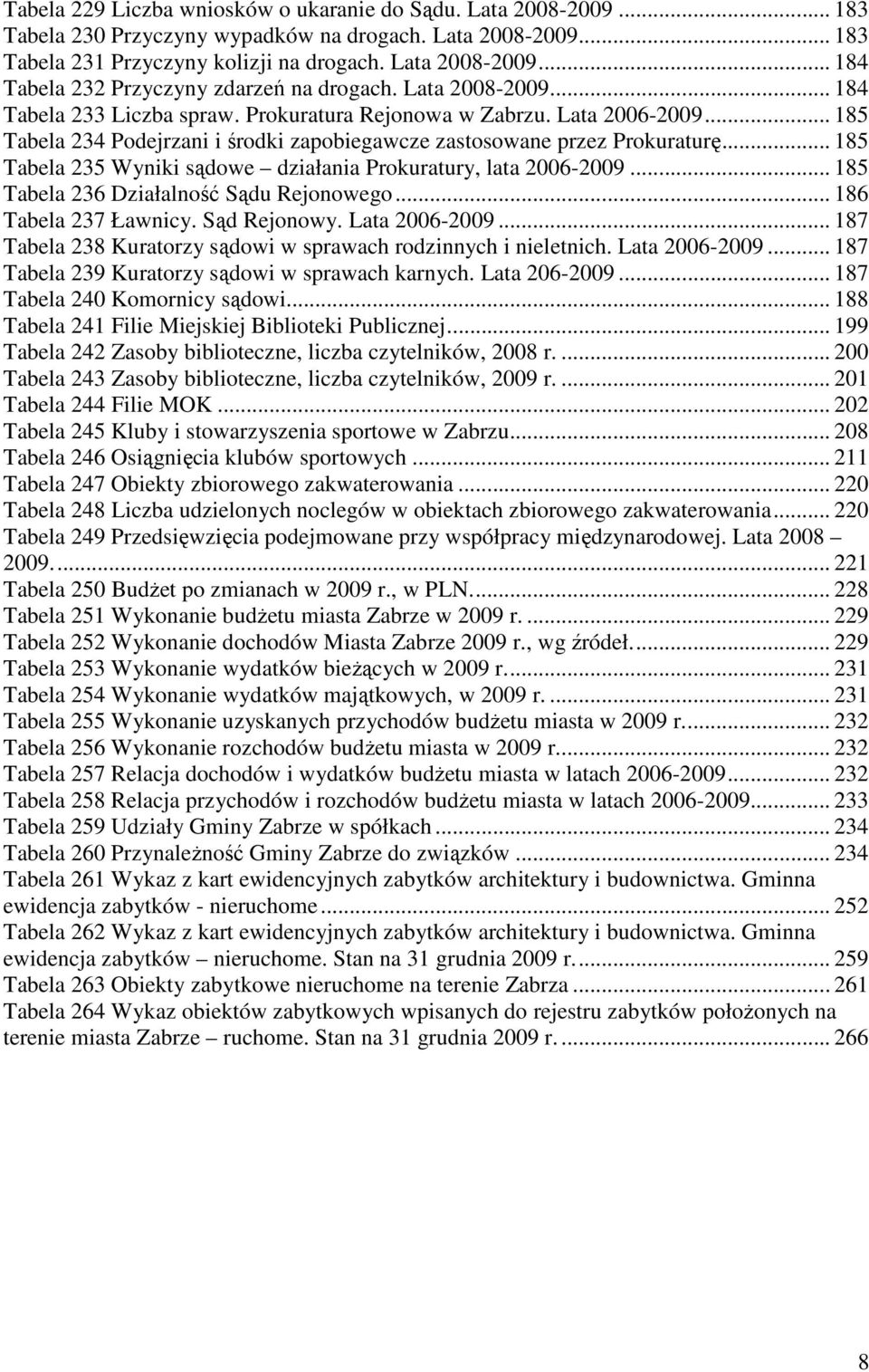 .. 185 Tabela 235 Wyniki sądowe działania Prokuratury, lata 2006-2009... 185 Tabela 236 Działalność Sądu Rejonowego... 186 Tabela 237 Ławnicy. Sąd Rejonowy. Lata 2006-2009.