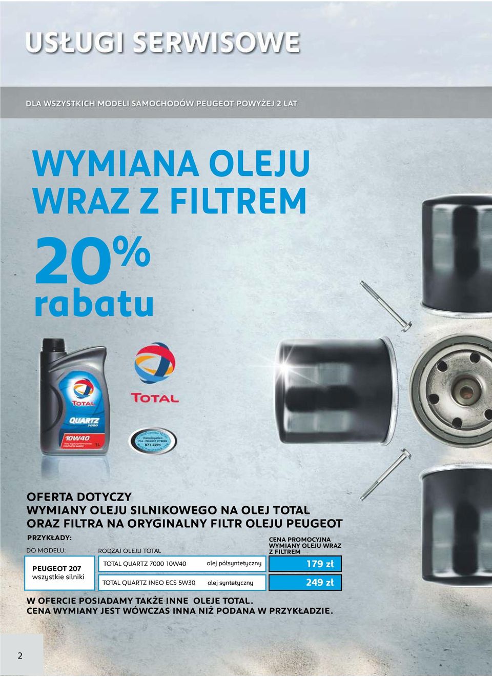 7000 10W40 TOTAL QUARTZ INEO ECS 5W30 olej półsyntetyczny olej syntetyczny WYMIANY OLEJU WRAZ Z FILTREM