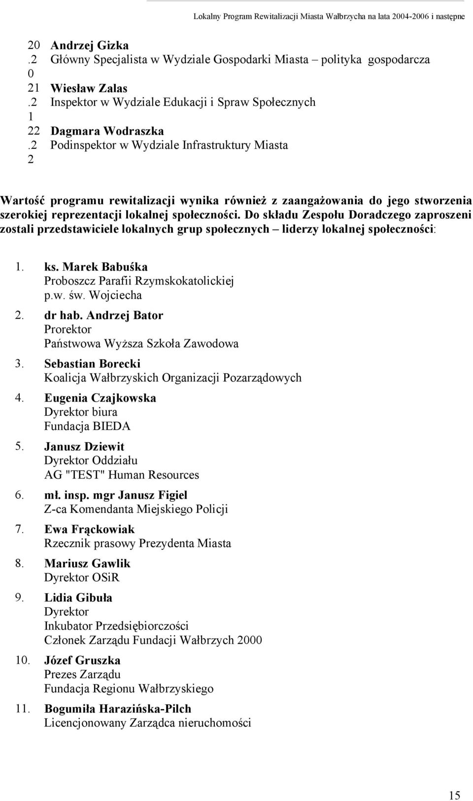 Infrastruktury Miasta Wartość programu rewitalizacji wynika również z zaangażowania do jego stworzenia szerokiej reprezentacji lokalnej społeczności.