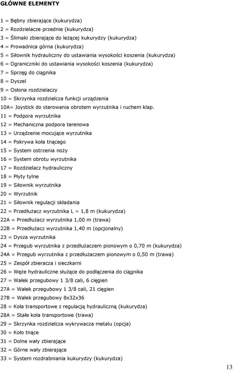 rozdzielcza funkcji urządzenia 10A= Joystick do sterowania obrotem wyrzutnika i ruchem klap.